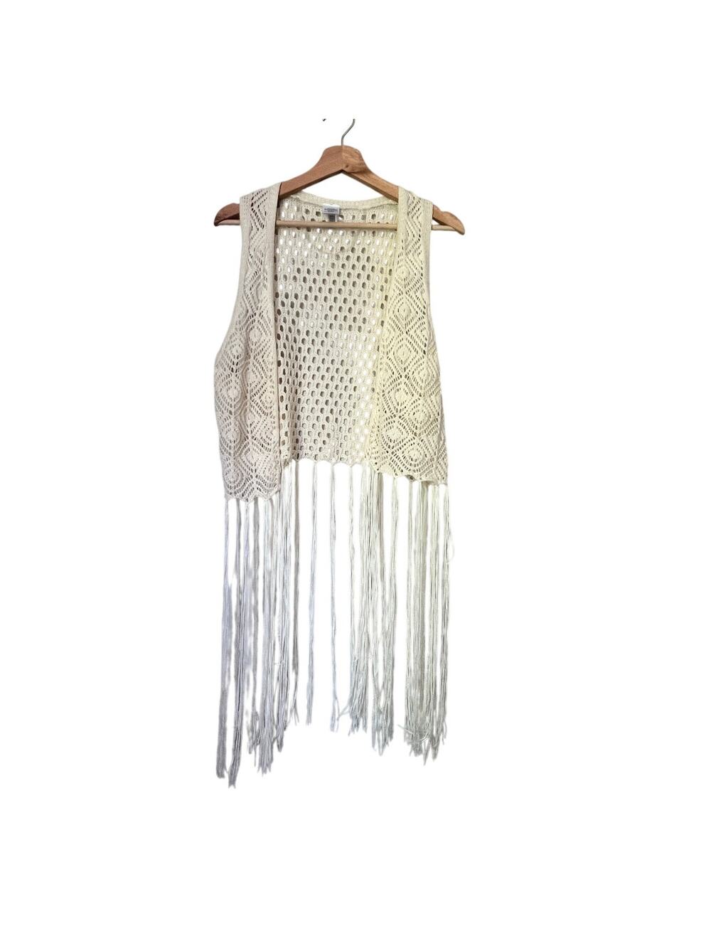 Geometric Crochet Sleeveless Vest with Tassels Size S-M
